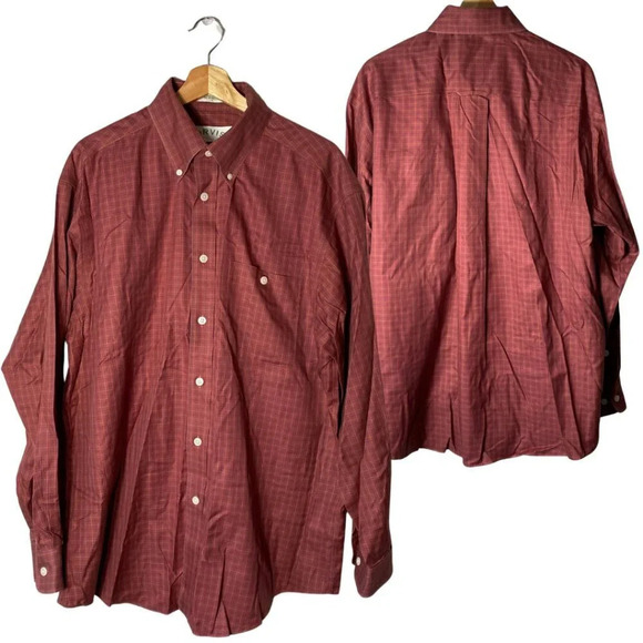 Orvis Men's Large Comfort Stretch Twill Long Sleeve Button Down Plaid Shirt Red - Picture 1 of 16